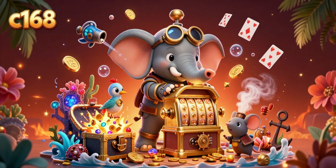 Engage with c168's thrilling slot machine adventure as the steampunk elephant wins a jackpot.