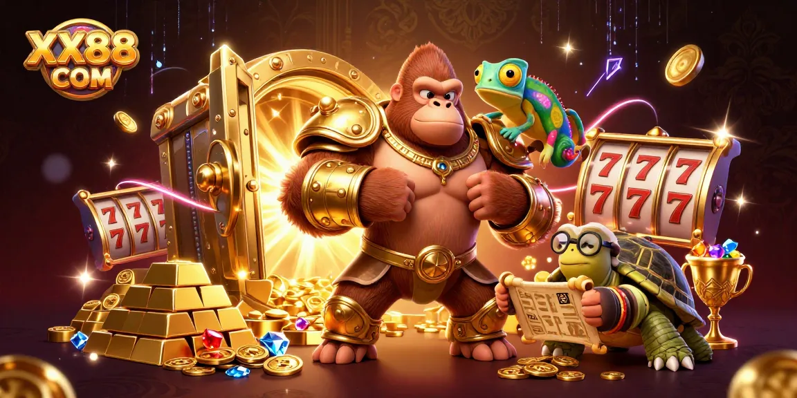 Experience excitement with XX88 COM, showcasing vibrant 3D characters and dynamic gambling elements.