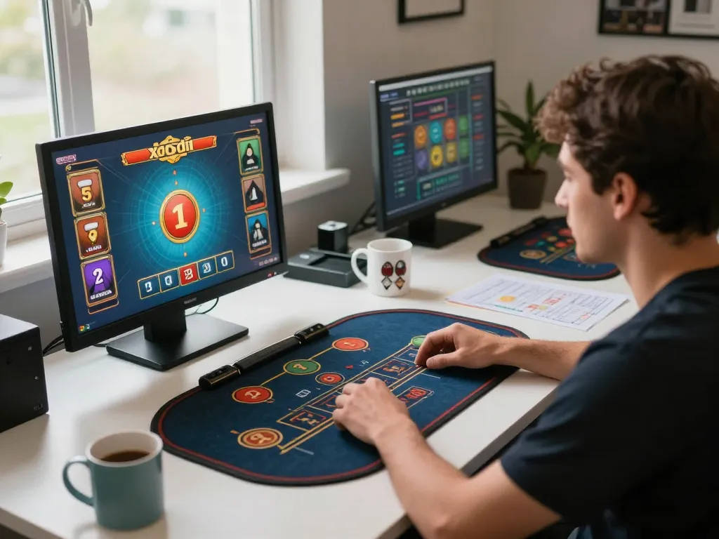Xocdiaonline players engaging with vibrant online game interface in a cozy home setting