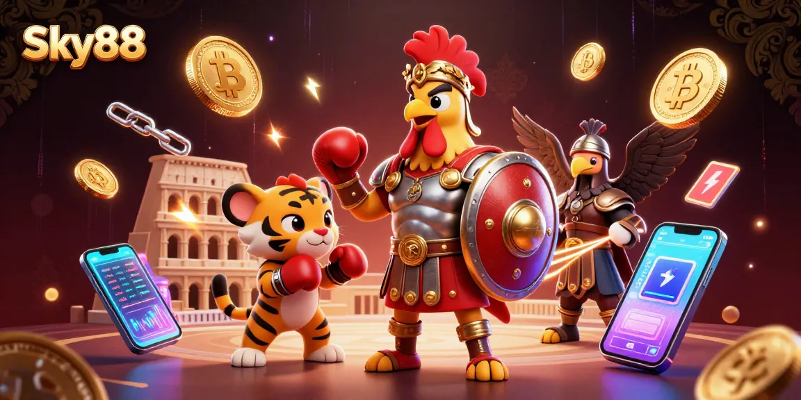 Engage with thrilling action at Sky88 online casino featuring vibrant scenes and dynamic gaming elements.