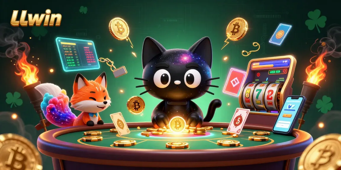 LLwin's cosmic casino experience with a black hole cat and nebula fox captivating players.