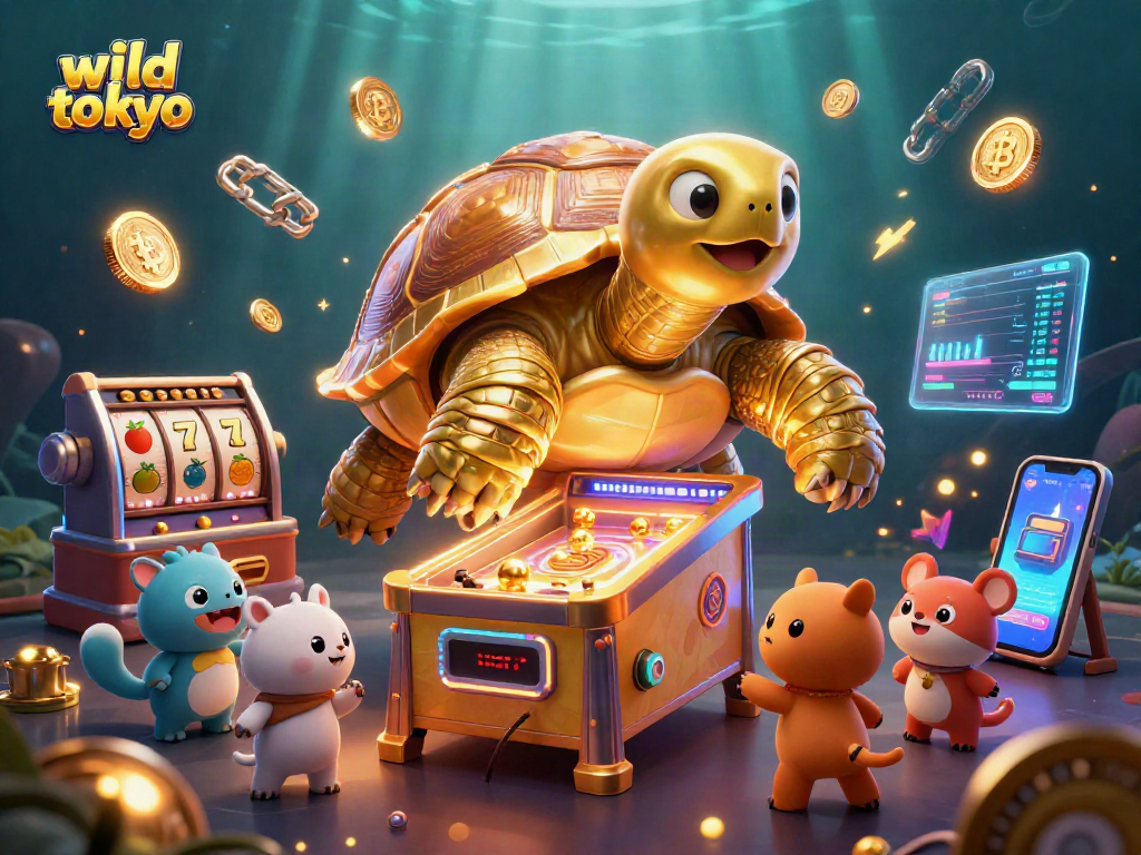 Play exciting slots at wild tokyo casino with a vibrant golden tortoise and dynamic game elements.