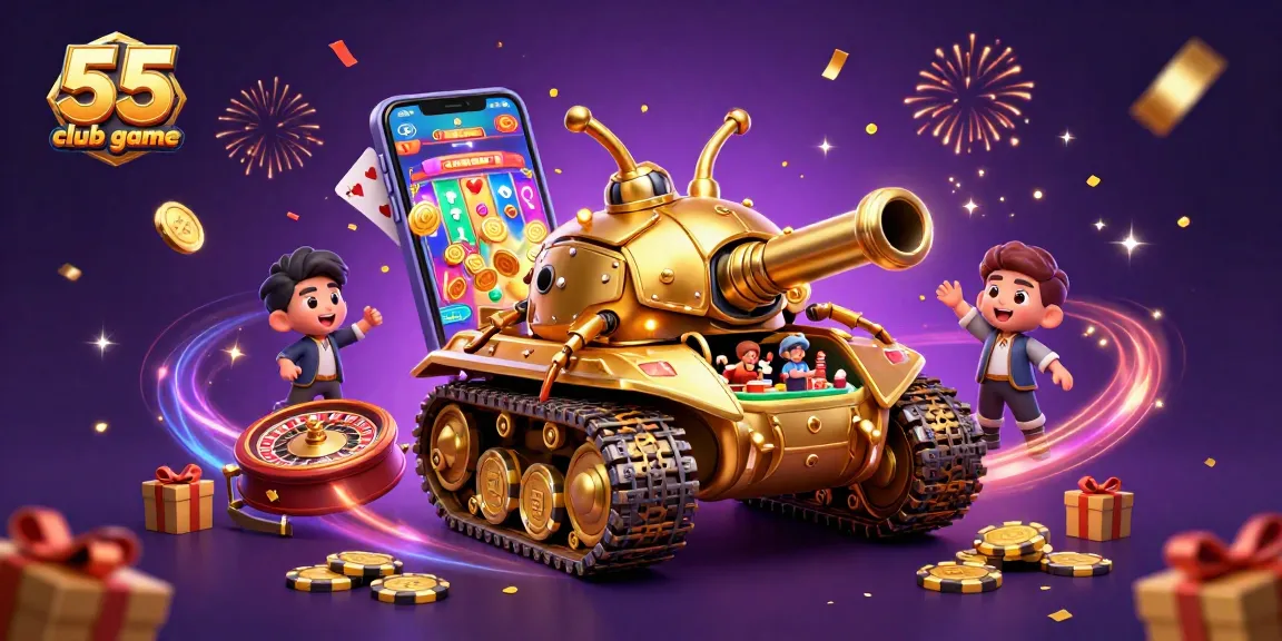 A vibrant illustration showcasing the excitement of the 55 club game with a unique golden beetle tank casino.