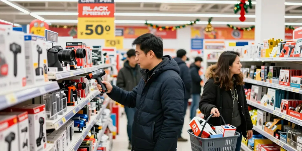 Offerte del Black Friday Usag in un vivace negozio di ferramenta.