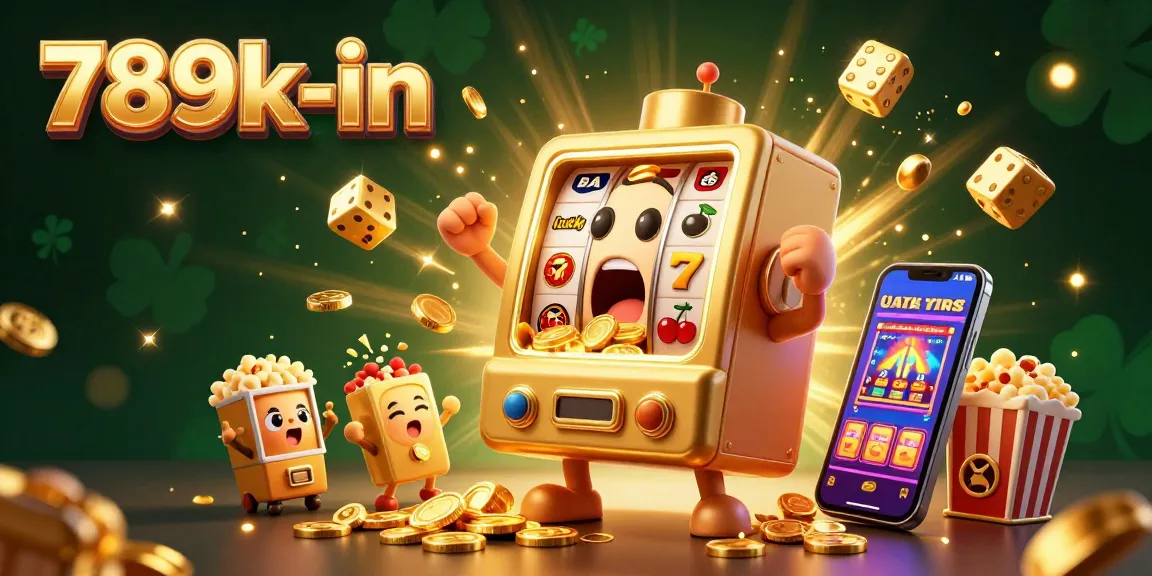 Play and win big with the 789k-in golden slot machine illustration, showcasing a jackpot excitement scene.