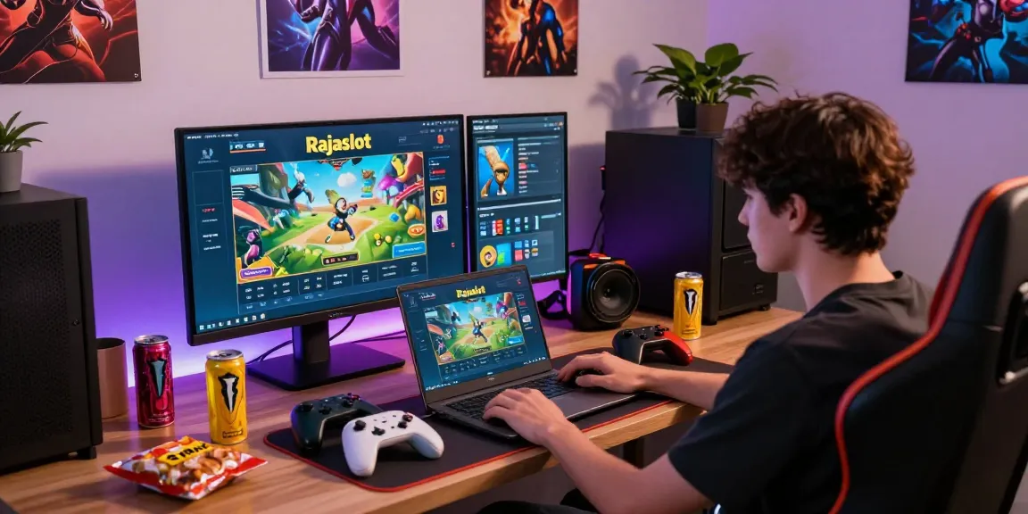 Menikmati permainan raja88 di laptop dengan suasana gaming yang nyaman.