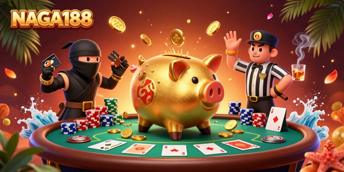 NAGA188 menghadirkan ilustrasi kasino dengan sumo uang emas beraksi di meja poker yang menawan.