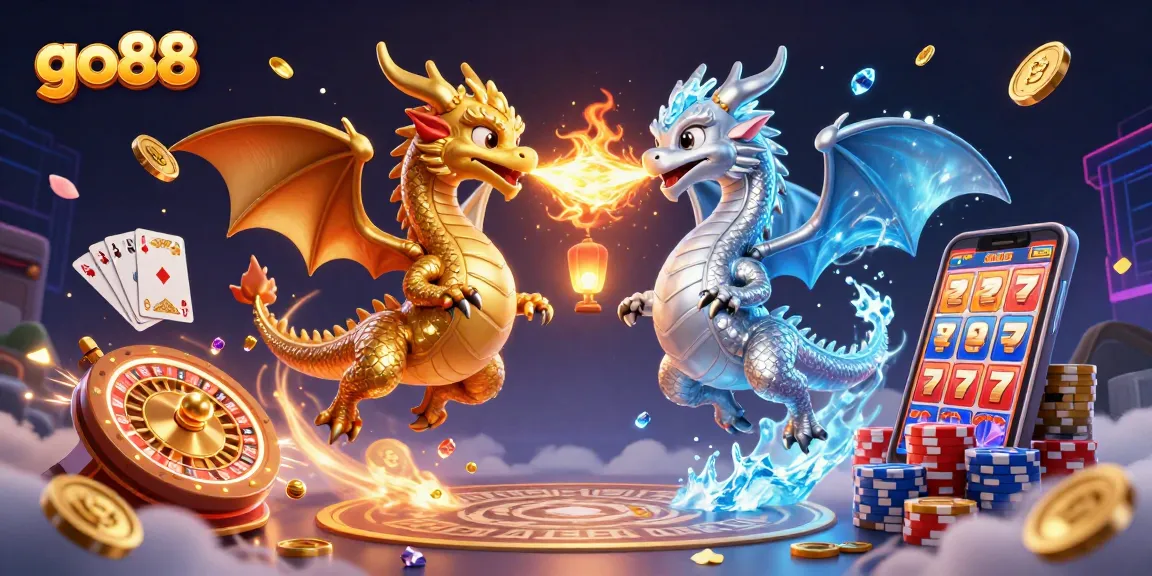 Experience thrilling gameplay at go88 as twin dragons unleash their powers amid shimmering casino elements.