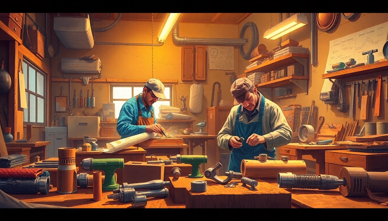 Artisans skillfully using chiave a settore tools in a vibrant workshop setting.