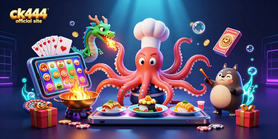 Experience the excitement of gambling at the ck444 official site with a vibrant 3D sushi-themed casino illustration.
