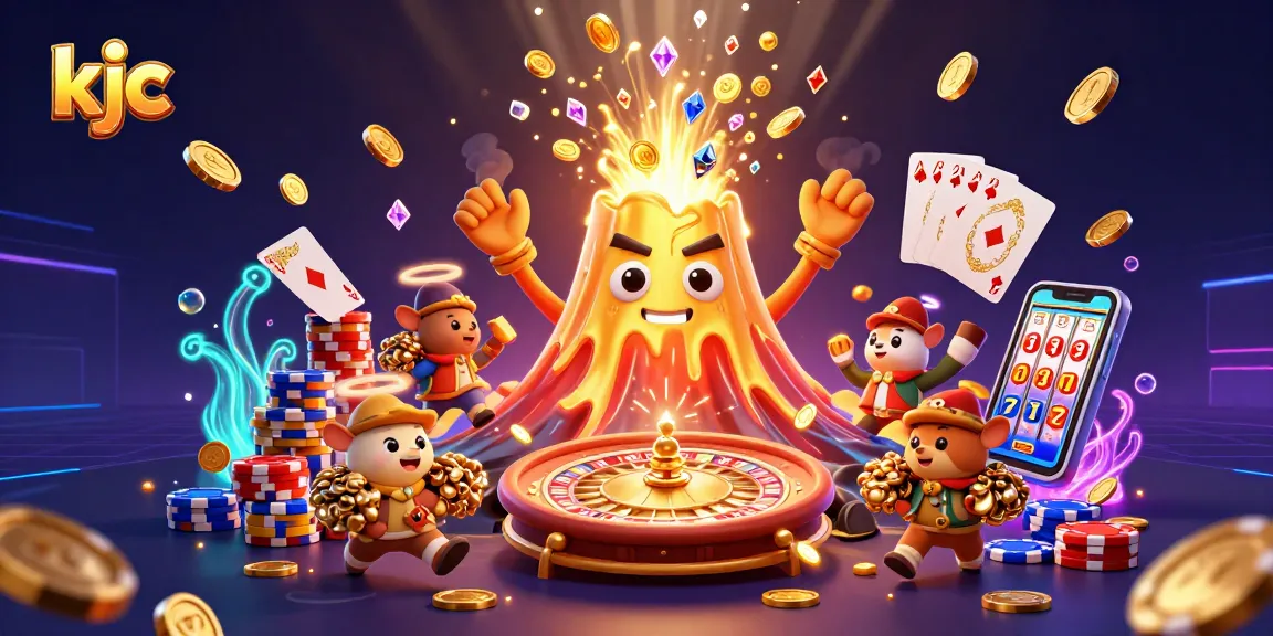 Enjoy exciting gameplay with kjc's golden volcano erupting coins and vibrant casino elements.