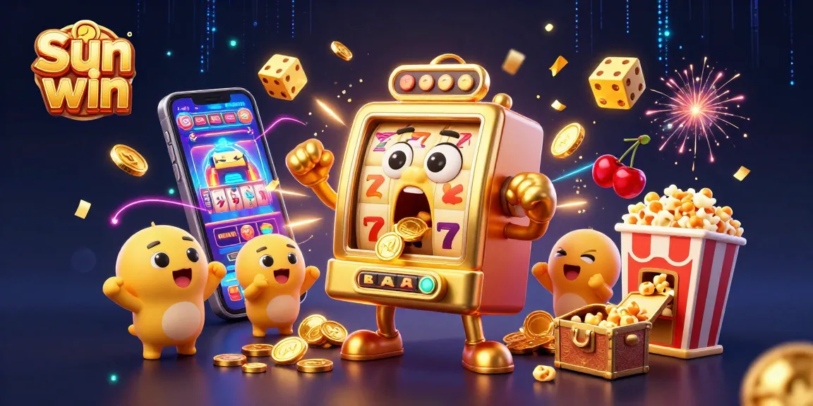 Win jackpots with the vibrant Sun win casino scene featuring a cartoon slot machine celebrating its big win!